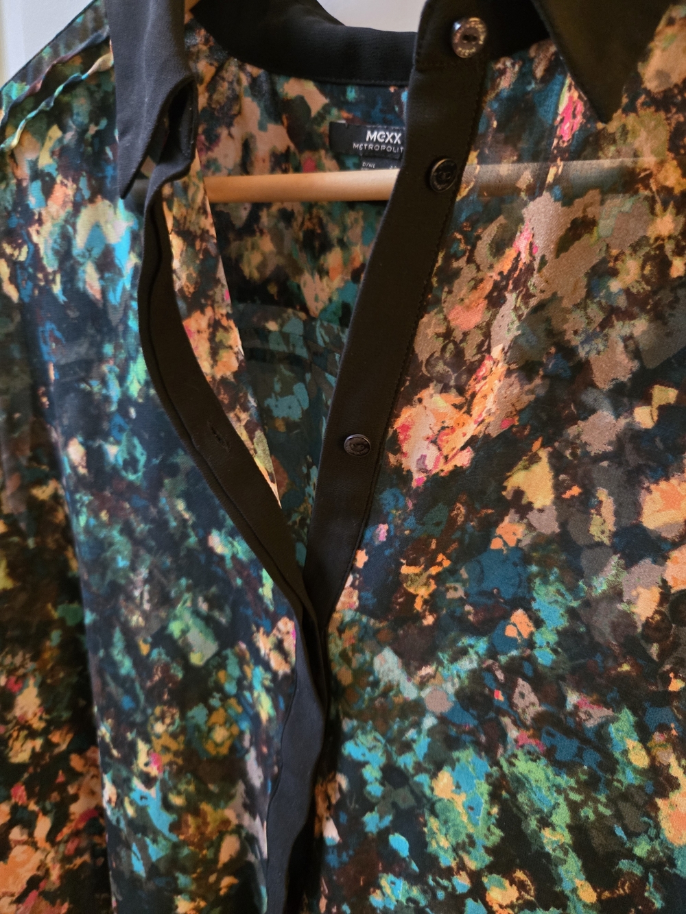 Mexx Sheer Abstract Print Tunic - Black with Teal, Pink & Gold Accents - Picture 8 of 8